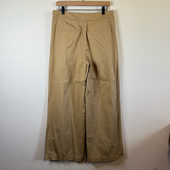 Loft Tan Wide Leg Side Button Flat Front Khaki Pants Cotton Casual Curvy Size 8 - Picture 6 of 10